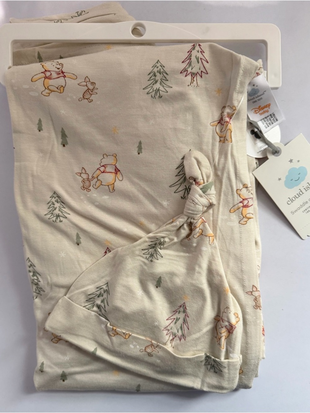 NWT cloud island Cream Winnie the Pooh & Piglet Swaddle blanket and hat.